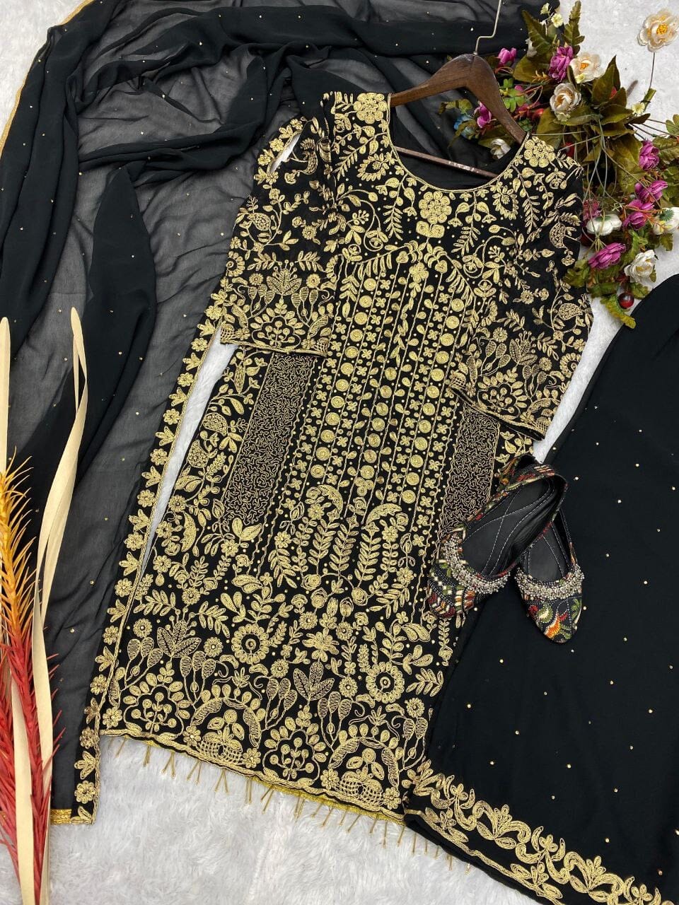 Lg 1818 Black Designer Heavy Georgette Sequence and Diamond Work Suit with Plazzo Ready Made Designer Suits Shopin Di Apparels
