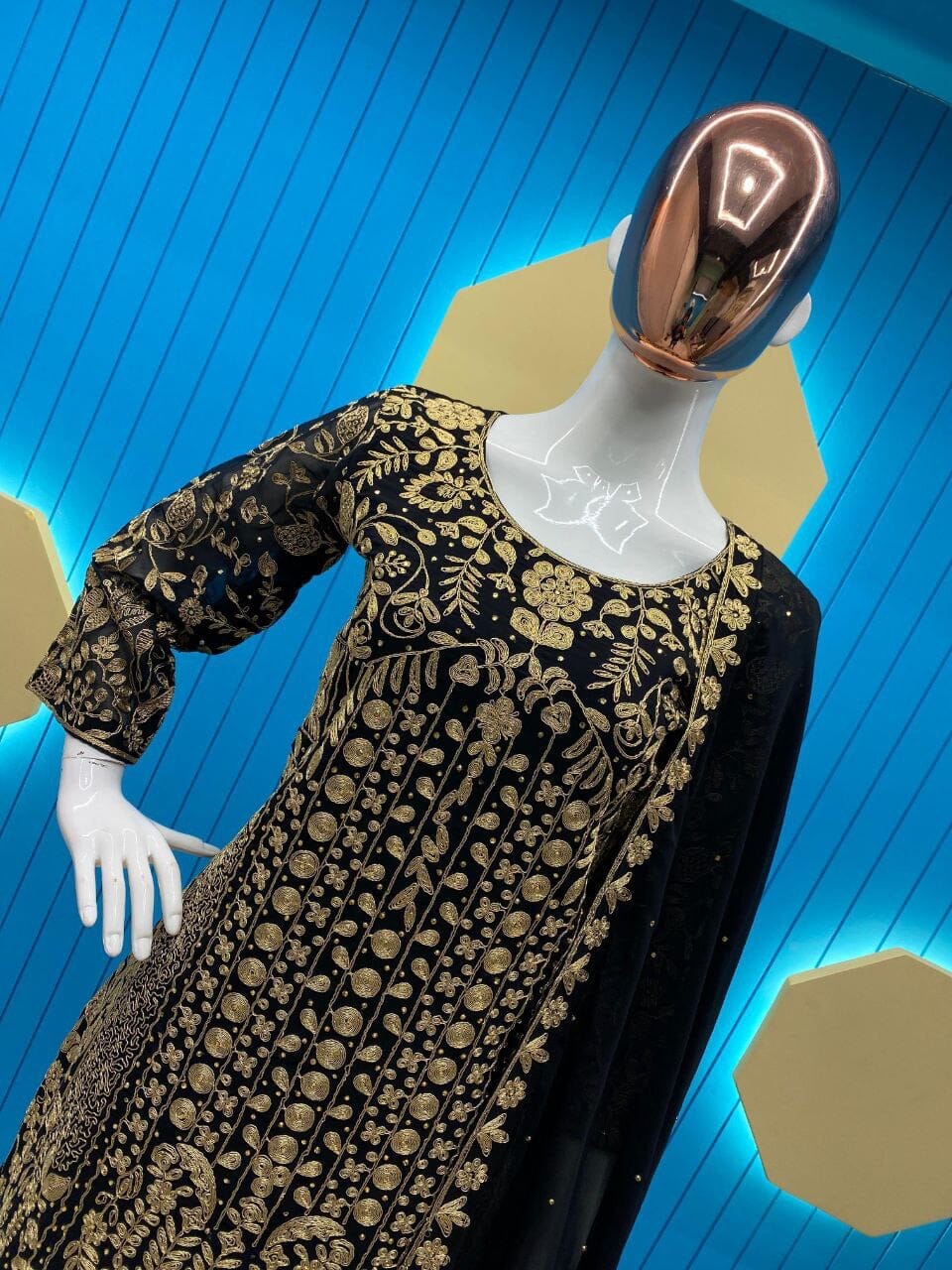 Lg 1818 Black Designer Heavy Georgette Sequence and Diamond Work Suit with Plazzo Ready Made Designer Suits Shopin Di Apparels