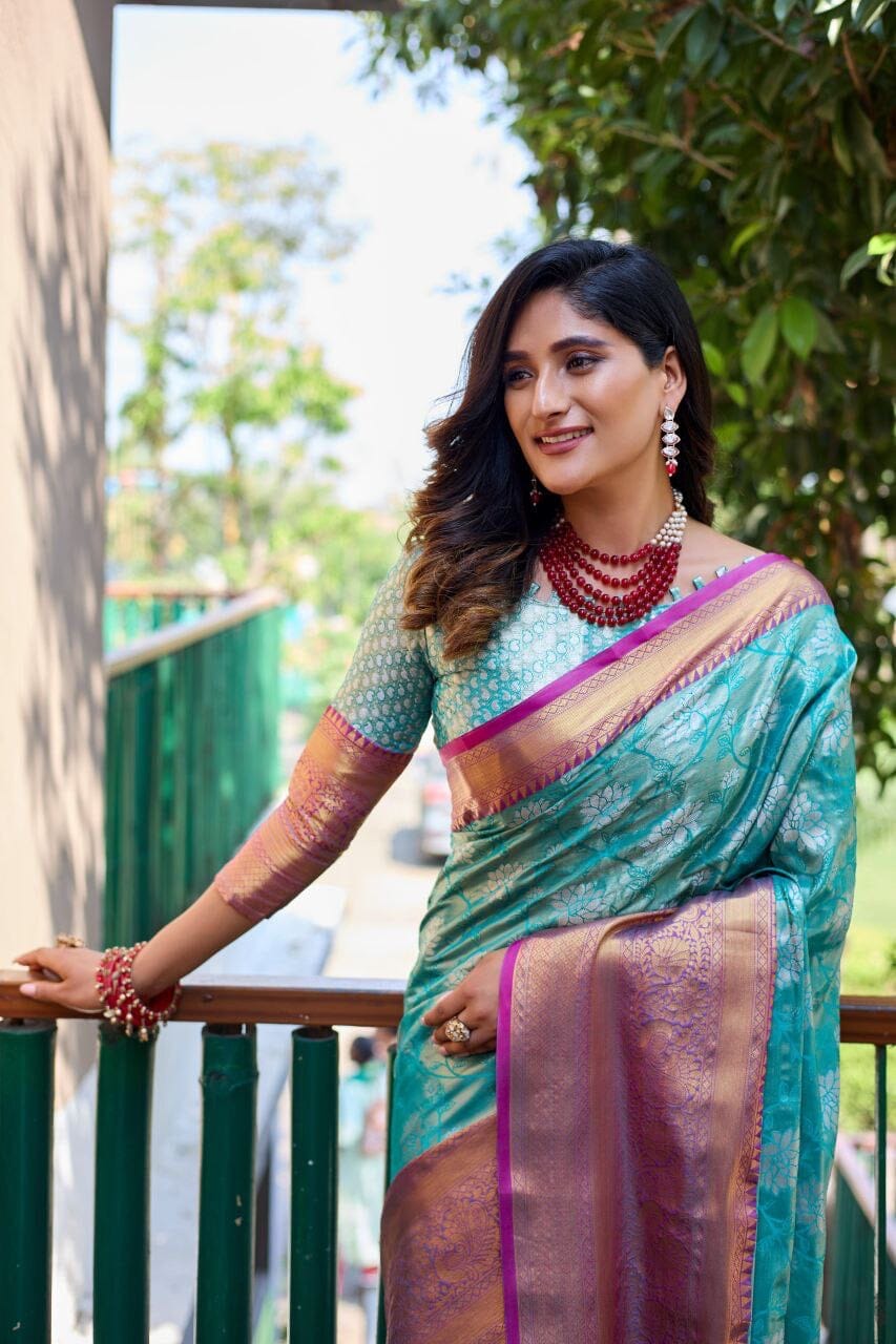 Light Blue Banarasi Handloom Tissue Silk Zari work Saree Silk Saree Shopin Di Apparels