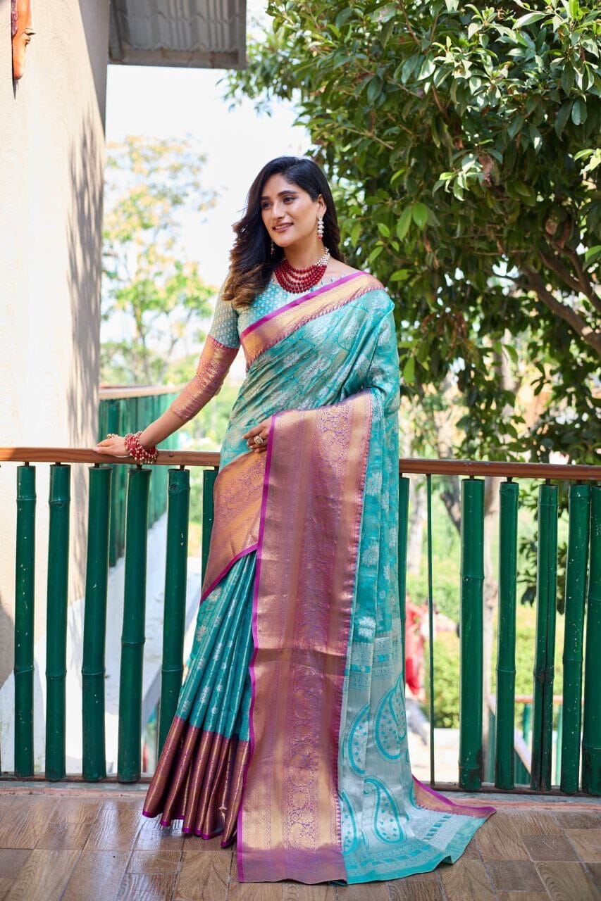 Light Blue Banarasi Handloom Tissue Silk Zari work Saree Silk Saree Shopin Di Apparels