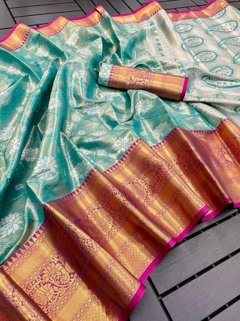 Light Blue Banarasi Handloom Tissue Silk Zari work Saree Silk Saree Shopin Di Apparels