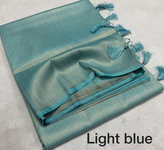 Light Blue Kubera Pattu Silk Saree Rich Pallu & Brocade Kubera Silk Blouse Silk Saree Shopin Di Apparels