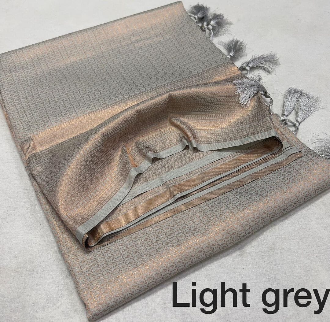 Light Grey Kubera Pattu Silk Saree Rich Pallu & Brocade Kubera Silk Blouse Silk Saree Shopin Di Apparels
