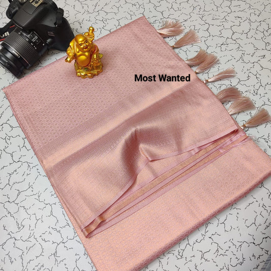 Light Pink Kubera Pattu Silk Saree Rich Pallu & Brocade Kubera Silk Blouse Silk Saree Shopin Di Apparels