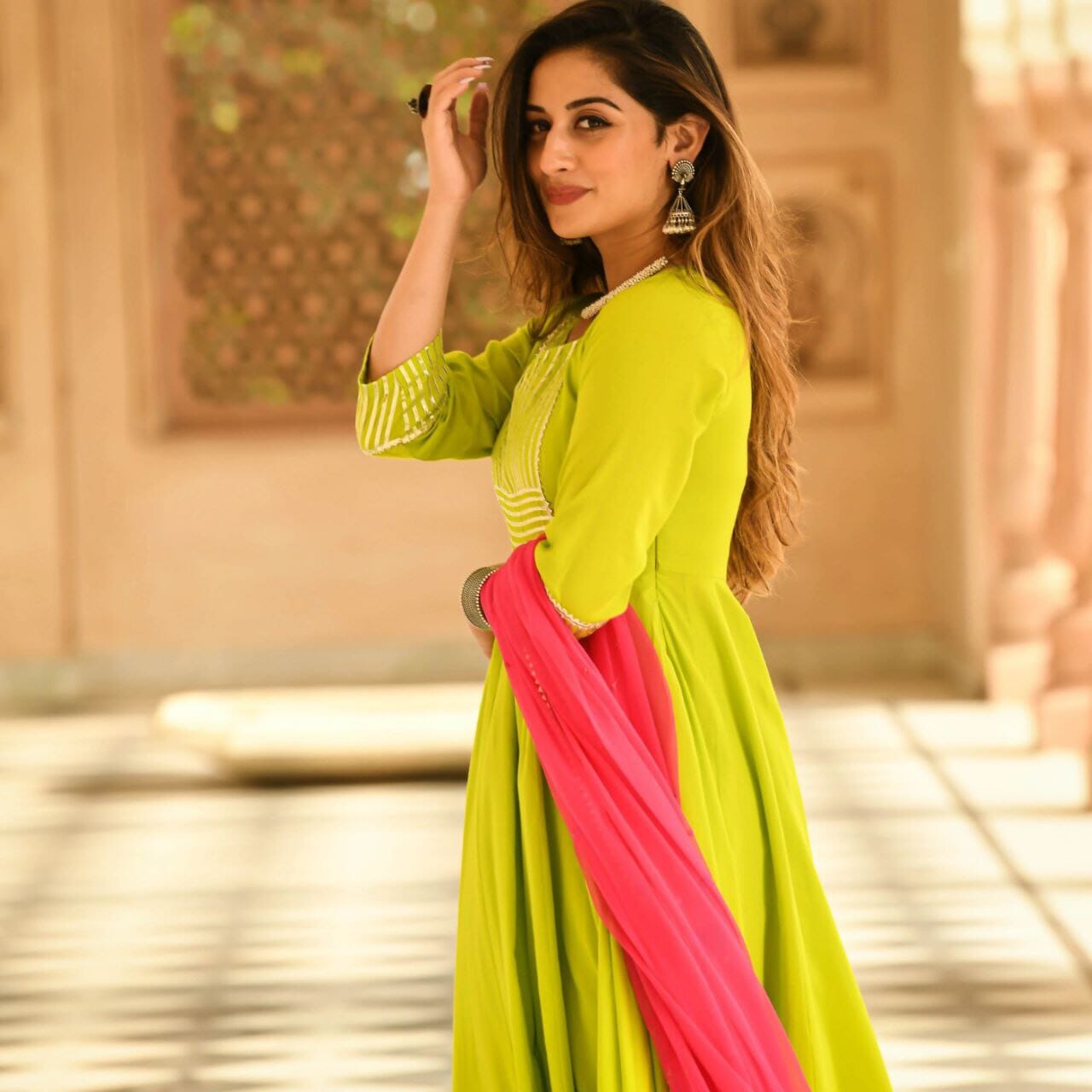 Lime Green Cotton Designer Kurti with Dupatta and Bottom Kurti with Dupatta and Bottom Shopin Di Apparels