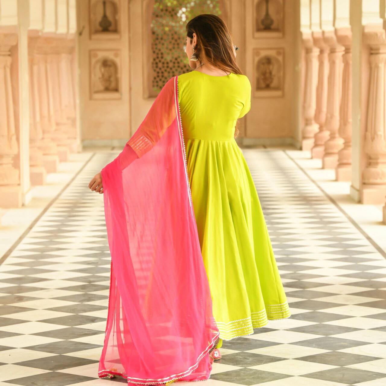 Lime Green Cotton Designer Kurti with Dupatta and Bottom Kurti with Dupatta and Bottom Shopin Di Apparels