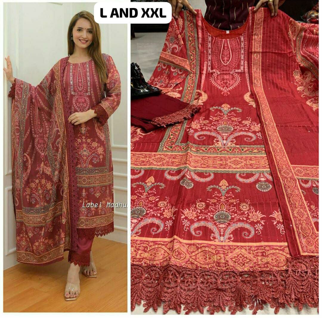 Maroon Printed Work Kurti with Dupatta and Bottom Kurti with Bottom and Dupatta Shopin Di Apparels