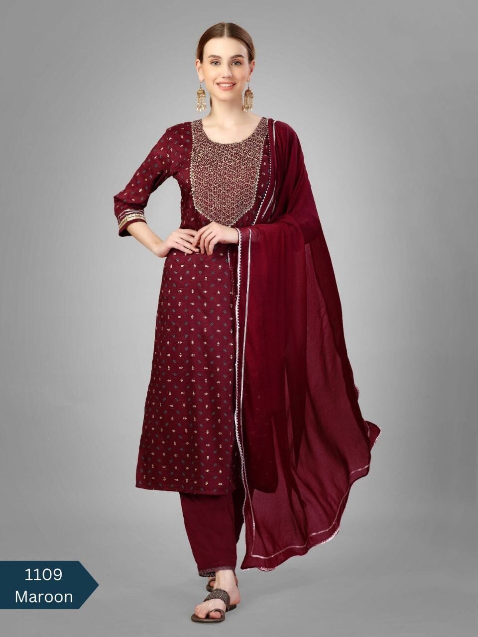 Maroon Silk Blend Sequence Embroidered Designer Kurti with Dupatta and Bottom Kurti with Dupatta and Bottom Shopin Di Apparels