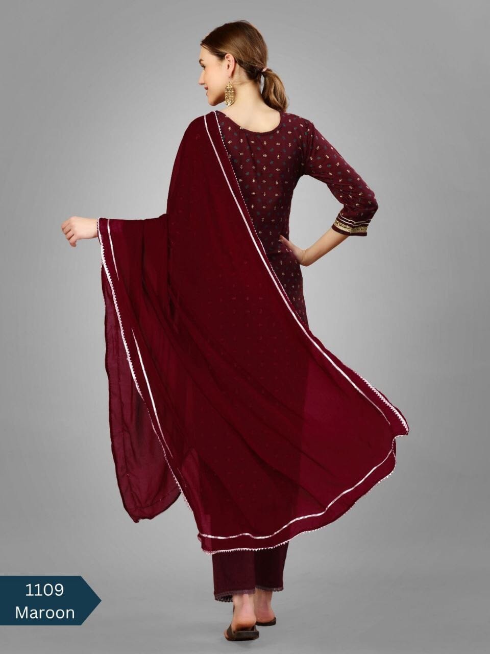 Maroon Silk Blend Sequence Embroidered Designer Kurti with Dupatta and Bottom Kurti with Dupatta and Bottom Shopin Di Apparels