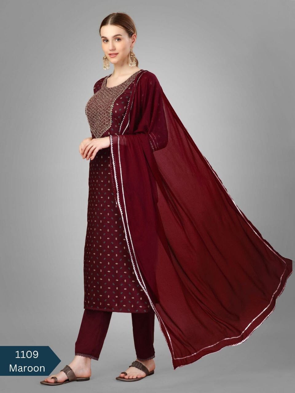 Maroon Silk Blend Sequence Embroidered Designer Kurti with Dupatta and Bottom Kurti with Dupatta and Bottom Shopin Di Apparels