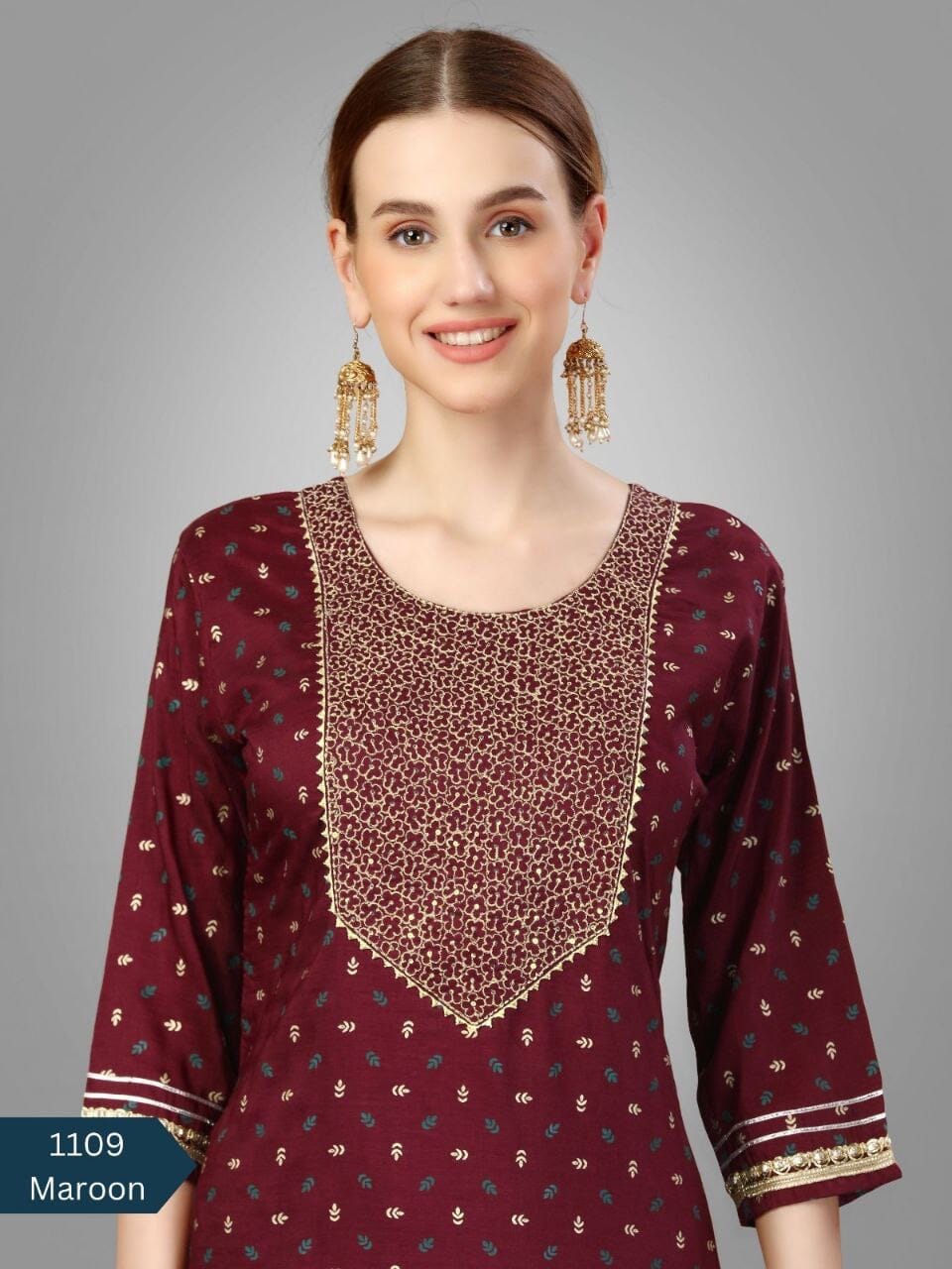 Maroon Silk Blend Sequence Embroidered Designer Kurti with Dupatta and Bottom Kurti with Dupatta and Bottom Shopin Di Apparels