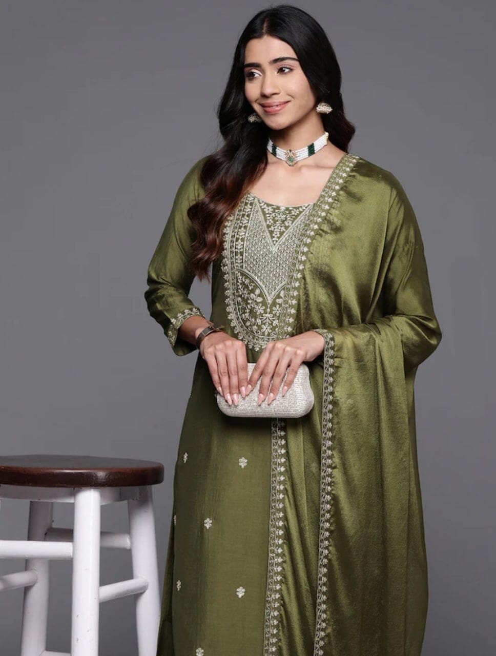 Mehendi Green Chanderi Viscose Kurti with Chanderi Dupatta and Pant set Kurti with Bottom and Dupatta Shopin Di Apparels