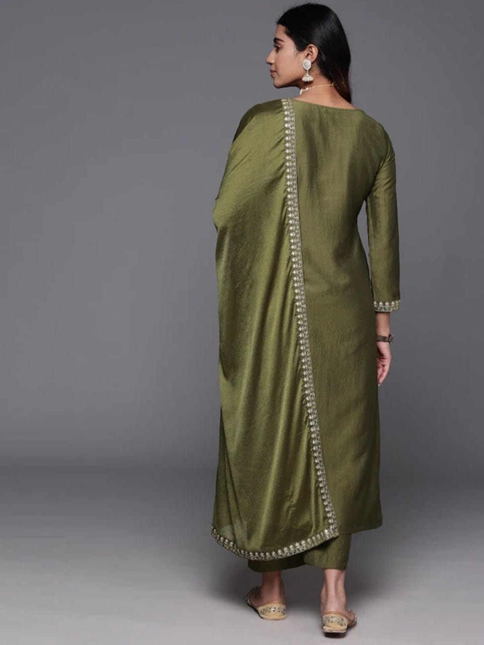 Mehendi Green Chanderi Viscose Kurti with Chanderi Dupatta and Pant set Kurti with Bottom and Dupatta Shopin Di Apparels