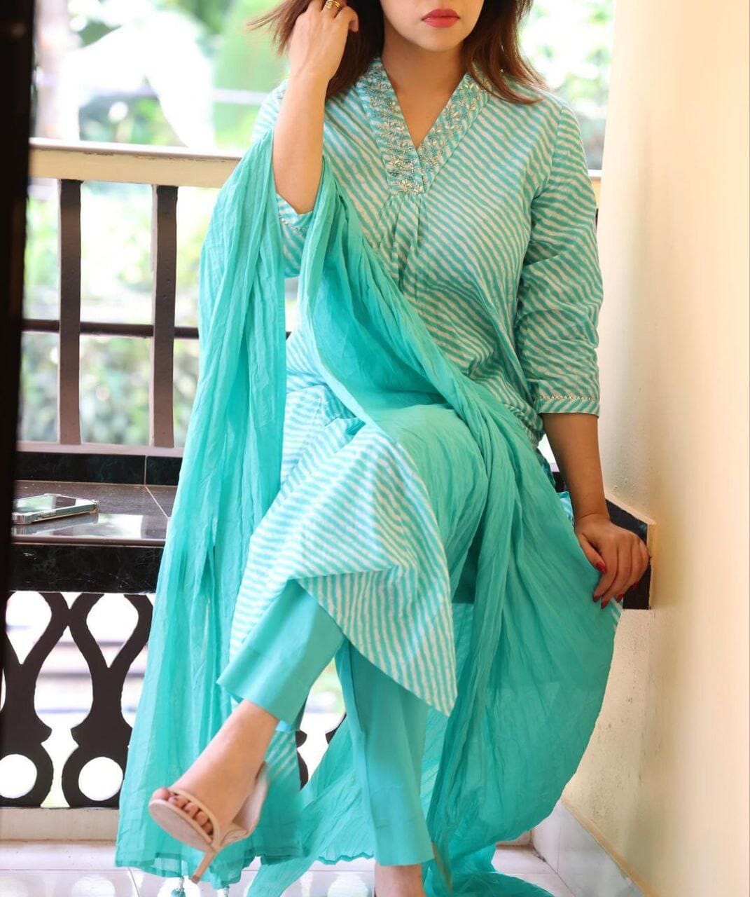 Mehra V Neck Cotton Kurti with Dupatta and Pant Kurti with Bottom and Dupatta Shopin Di Apparels