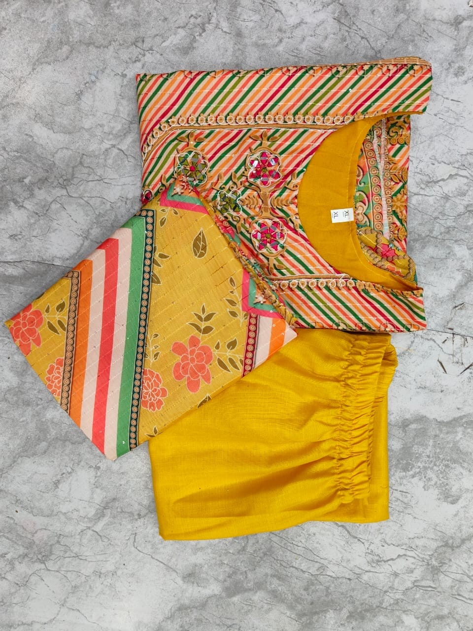 Mustard Muslin Kurti with Pant and Dupatta Set Kurti with Bottom and Dupatta Shopin Di Apparels