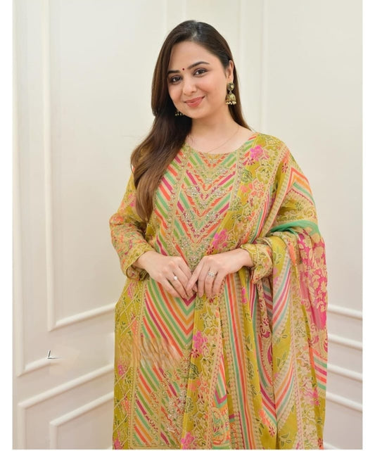 Mustard Muslin Kurti with Pant and Dupatta Set Kurti with Bottom and Dupatta Shopin Di Apparels