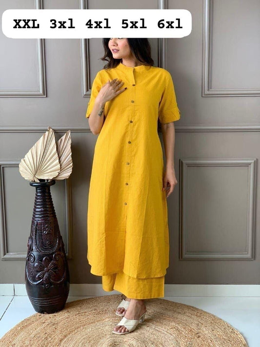 Mustard Yellow Co-Ord Set A Line Kurti with plazzo Kurti with plazzo Shopin Di Apparels