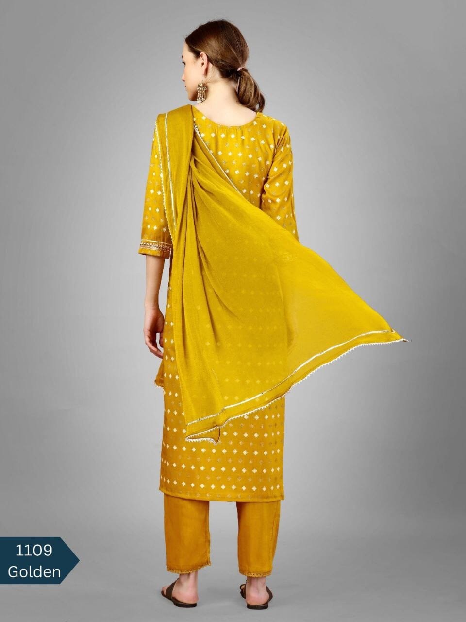 Mustard Yellow Silk Blend Sequence Embroidered Designer Kurti with Dupatta and Bottom Kurti with Dupatta and Bottom Shopin Di Apparels