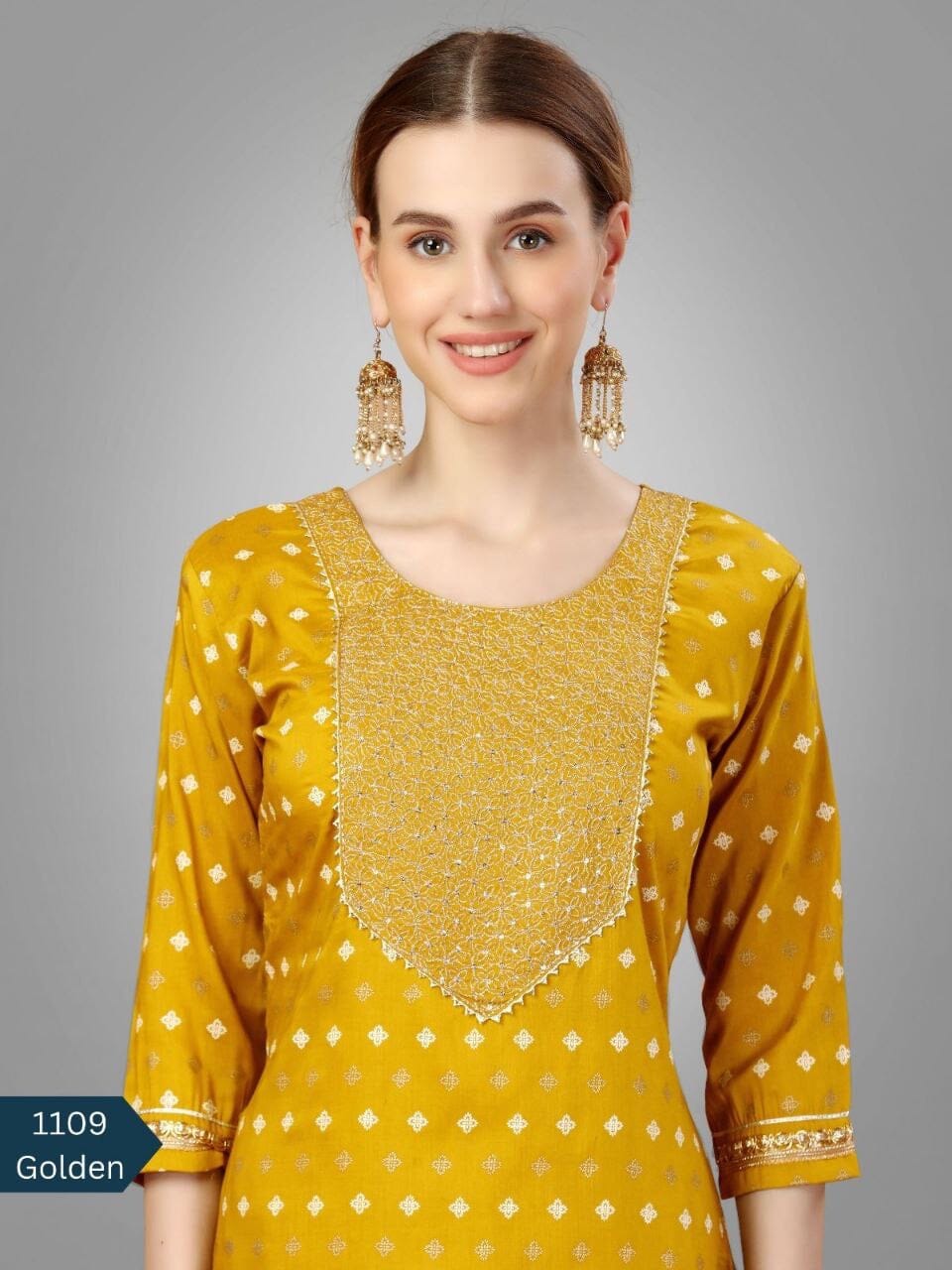 Mustard Yellow Silk Blend Sequence Embroidered Designer Kurti with Dupatta and Bottom Kurti with Dupatta and Bottom Shopin Di Apparels