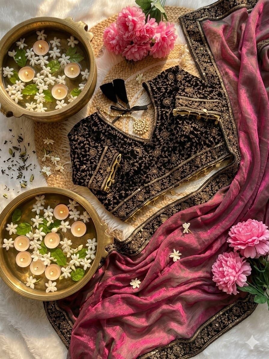 Natasha Pink Sequence Embroidered work Readymade Blouse with Chiffon two tone Sequence Saree Readymade Blouse Shopin Di Apparels