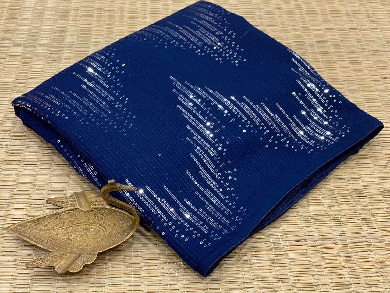 Navy Blue Georgette Embroidered Sequin Saree with Banglori Blouse Designer Saree Shopin Di Apparels