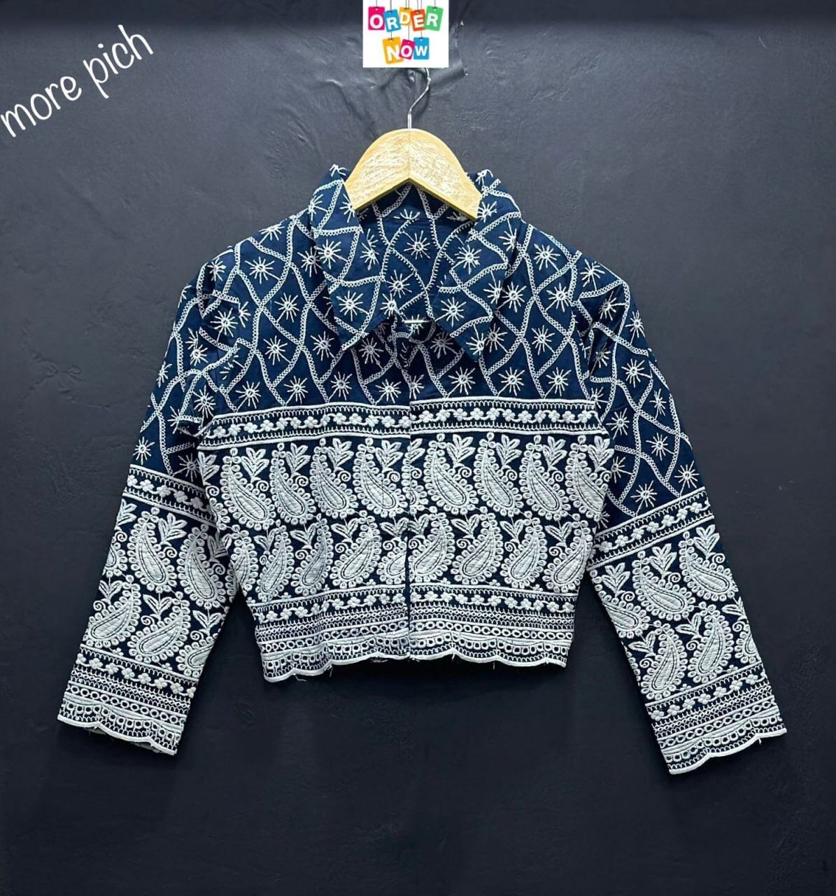 Navy Blue Lucknowi Sequence Work with Long Sleeve Western Crop Top Western Tops Shopin Di Apparels