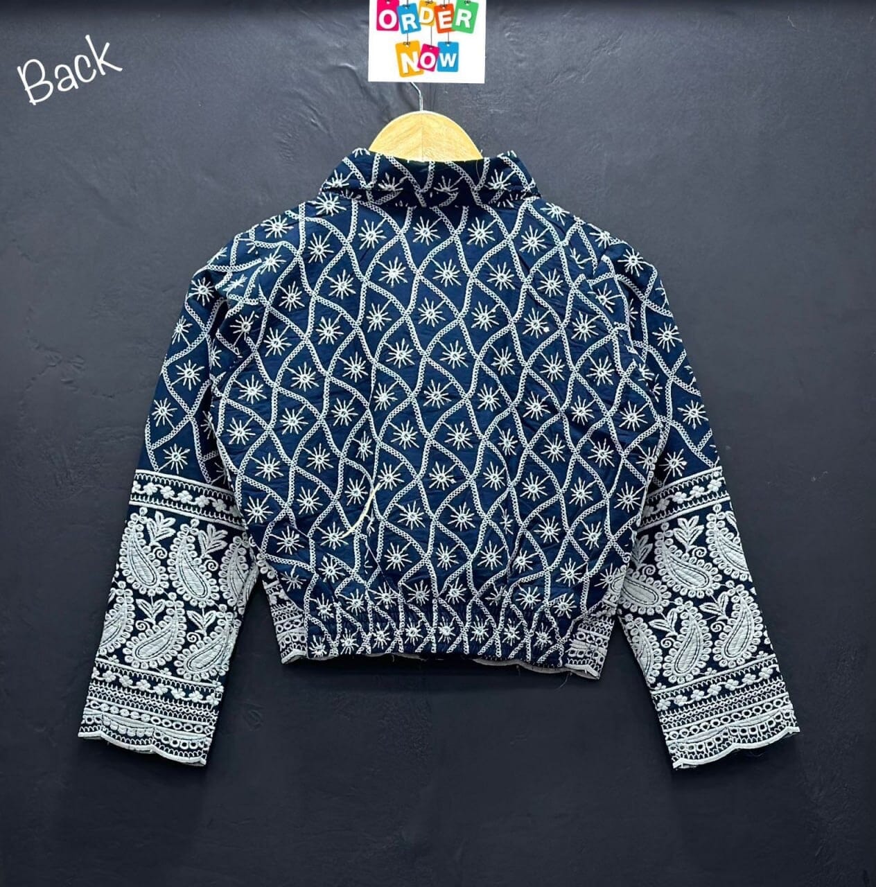 Navy Blue Lucknowi Sequence Work with Long Sleeve Western Crop Top Western Tops Shopin Di Apparels