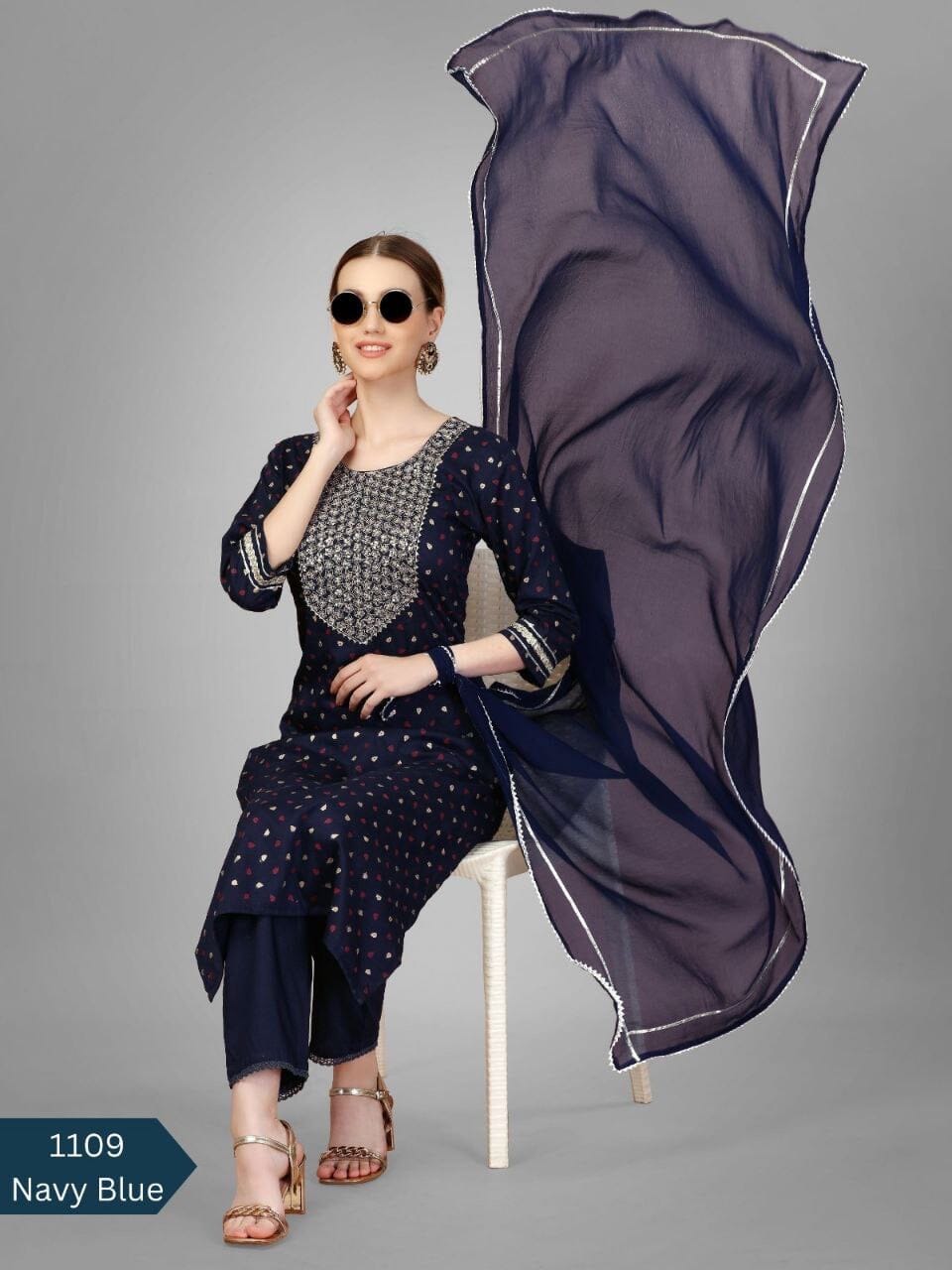 Navy blue Silk Blend Sequence Embroidered Designer Kurti with Dupatta and Bottom Kurti with Dupatta and Bottom Shopin Di Apparels