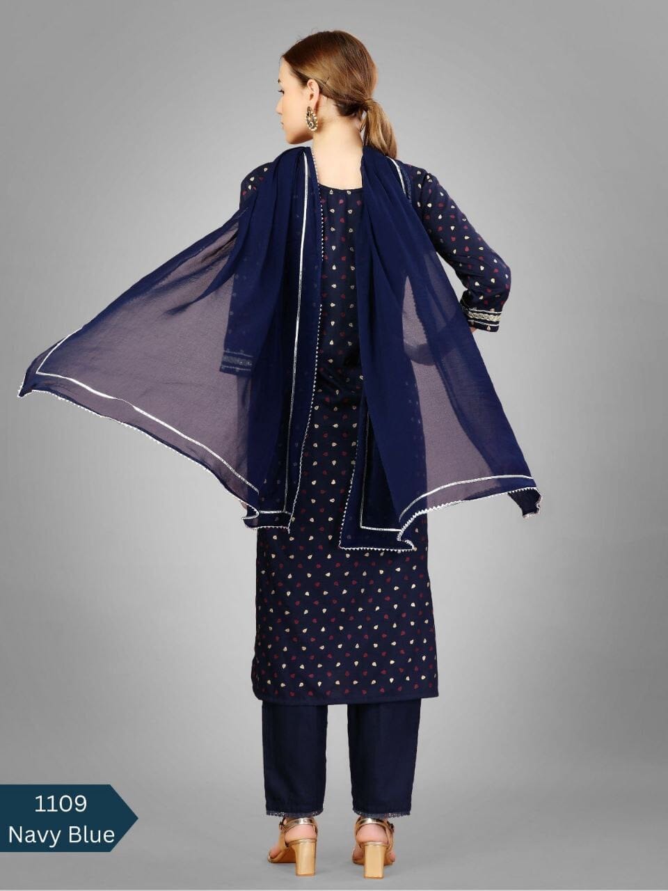 Navy blue Silk Blend Sequence Embroidered Designer Kurti with Dupatta and Bottom Kurti with Dupatta and Bottom Shopin Di Apparels