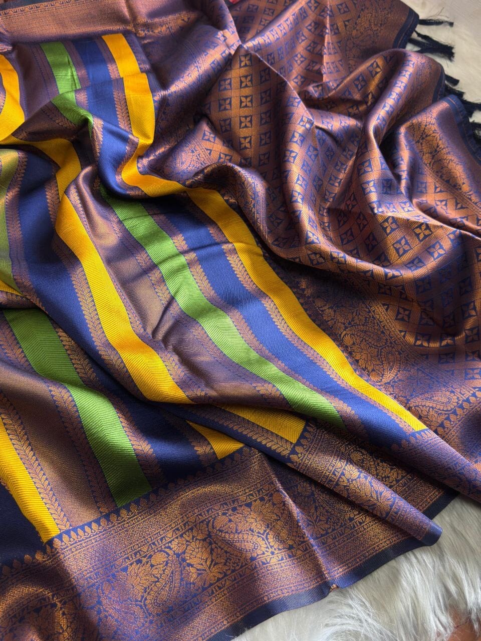 Navy Blue Soft Banarasi Grand Rich Pallu with Brocade Blouse Banarasi Saree Shopin Di Apparels