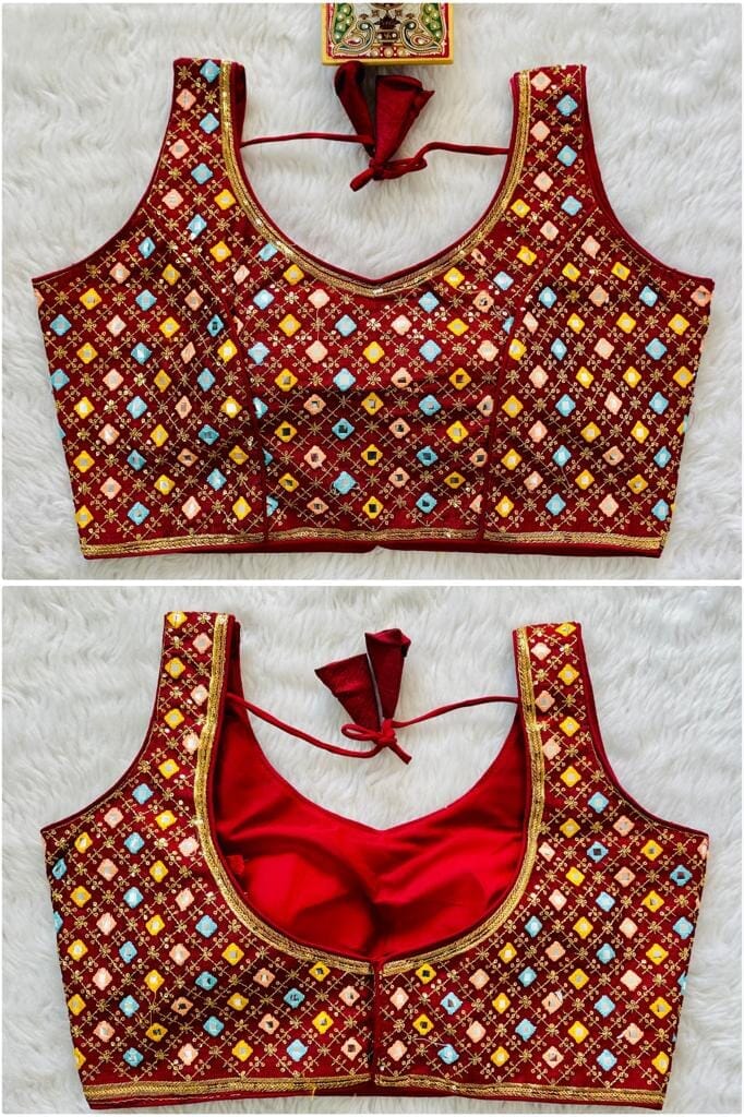 New Mirror Work Sequence Readymade Blouse in 13 colors Readymade Blouse Shopindiapparels.com Maroon