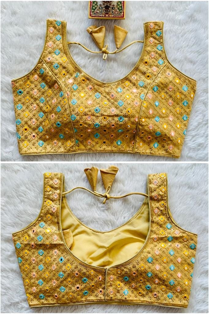 New Mirror Work Sequence Readymade Blouse in 13 colors Readymade Blouse Shopindiapparels.com Gold