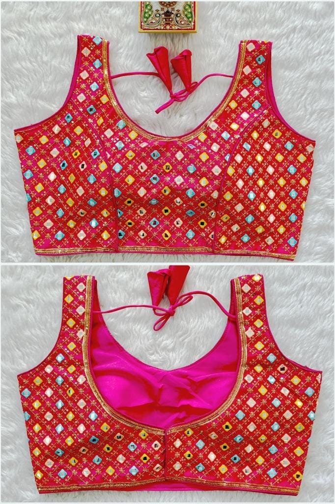 New Mirror Work Sequence Readymade Blouse in 13 colors Readymade Blouse Shopindiapparels.com Gajari Pink