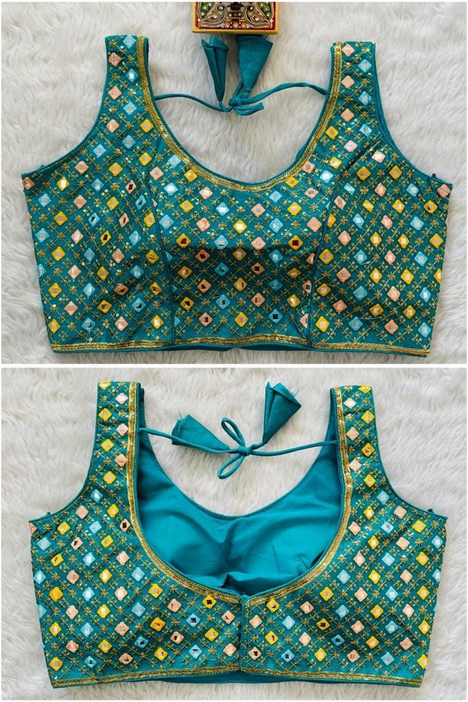 New Mirror Work Sequence Readymade Blouse in 13 colors Readymade Blouse Shopindiapparels.com Rama Green