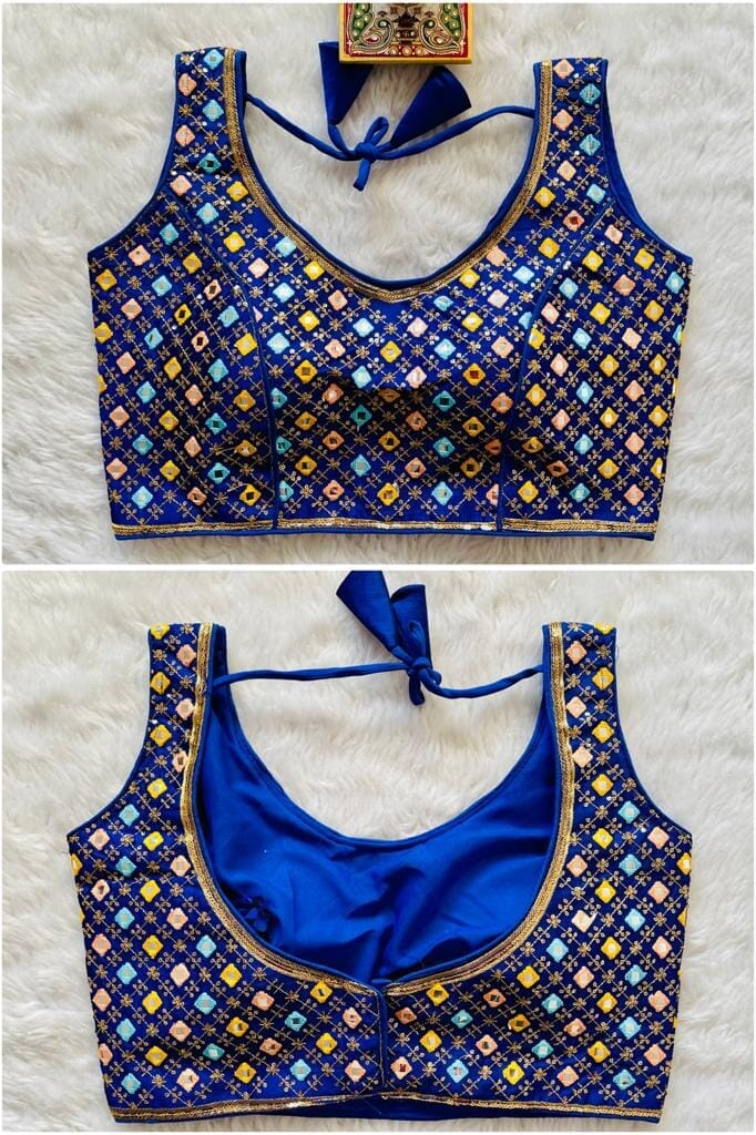New Mirror Work Sequence Readymade Blouse in 13 colors Readymade Blouse Shopindiapparels.com Royal Blue