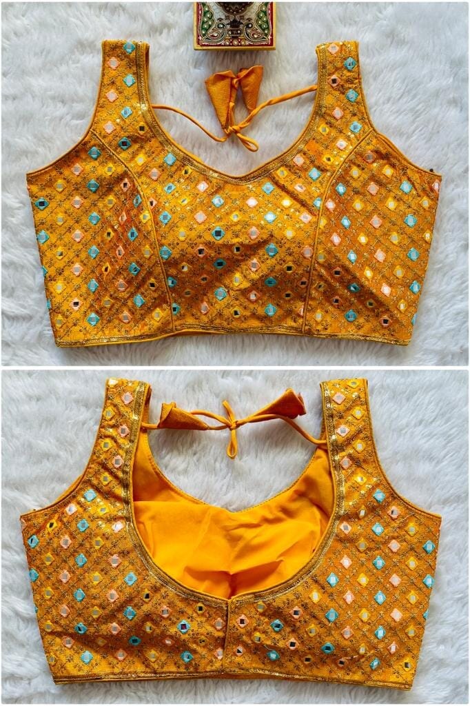 New Mirror Work Sequence Readymade Blouse in 13 colors Readymade Blouse Shopindiapparels.com Yellow