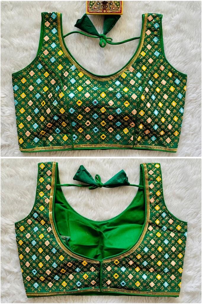 New Mirror Work Sequence Readymade Blouse in 13 colors Readymade Blouse Shopindiapparels.com Green