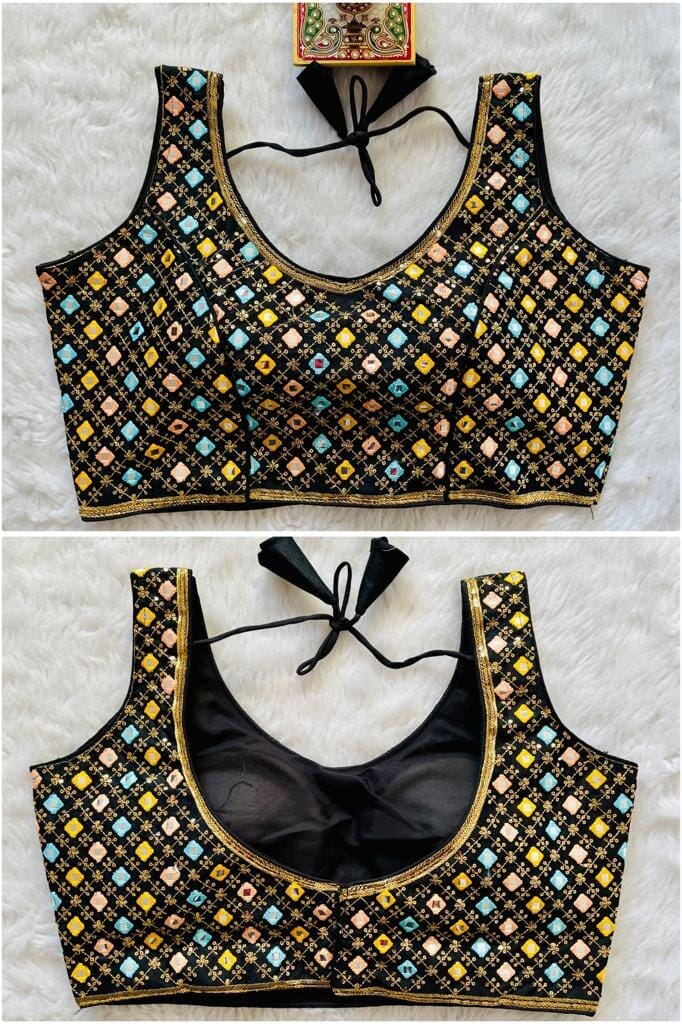 New Mirror Work Sequence Readymade Blouse in 13 colors Readymade Blouse Shopindiapparels.com Black