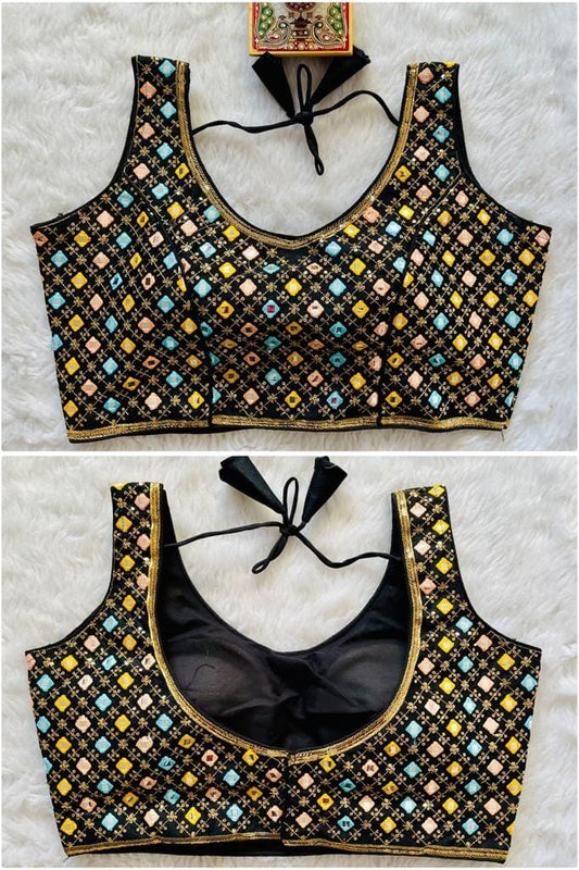 New Mirror Work Sequence Readymade Blouse in 13 colors Readymade Blouse Shopindiapparels.com Black
