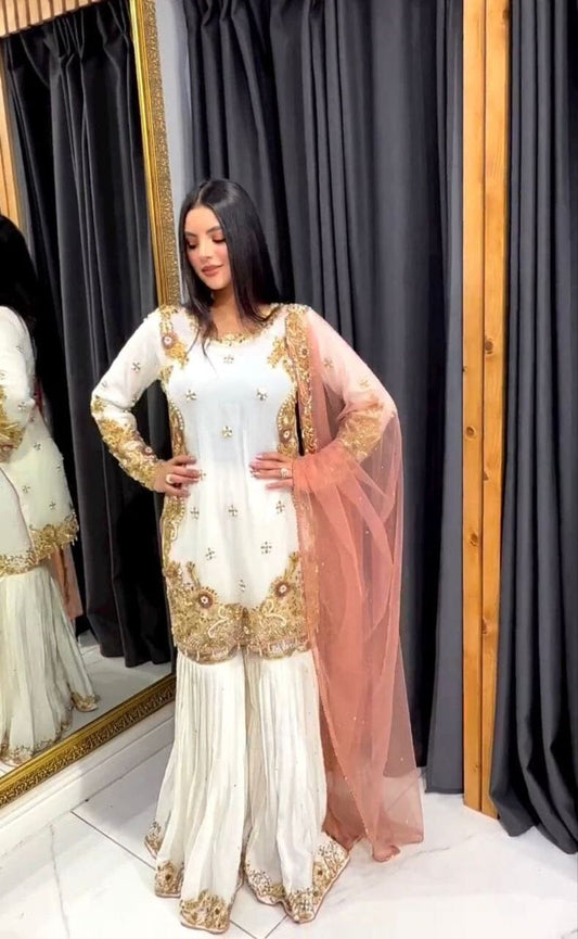 NF 1163 Heavy Faux Georgette Sharara Designer Suit Shopin Di Apparels