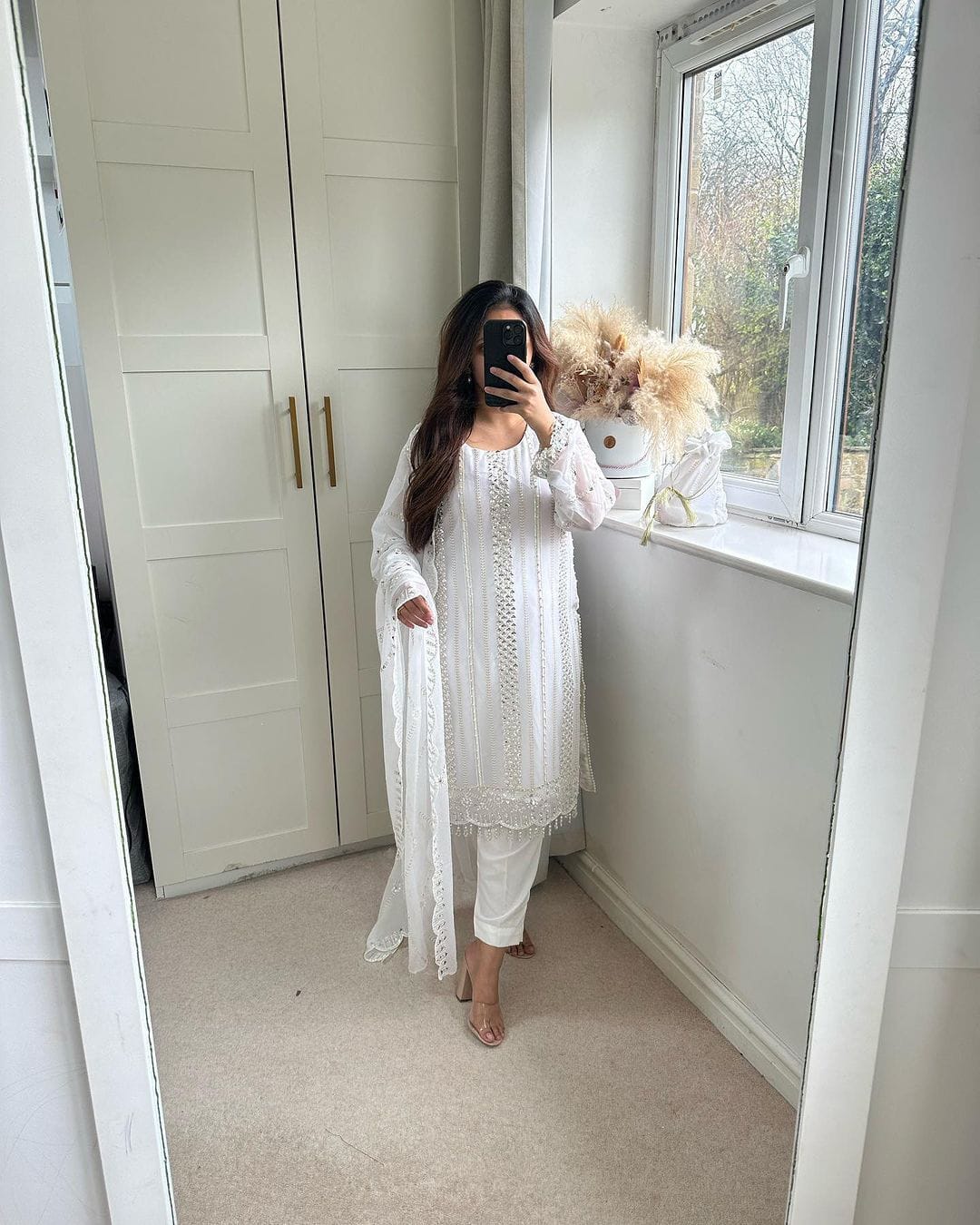 NF 1198 White Designer Georgette Sequence Readymade Suit Ready Made Designer Suits Shopin Di Apparels