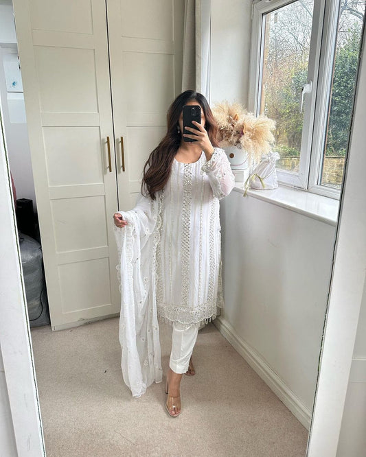 NF 1198 White Designer Georgette Sequence Readymade Suit Ready Made Designer Suits Shopin Di Apparels