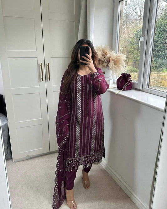 NF 1198 Wine Designer Georgette Sequence Readymade Suit Ready Made Designer Suits Shopin Di Apparels