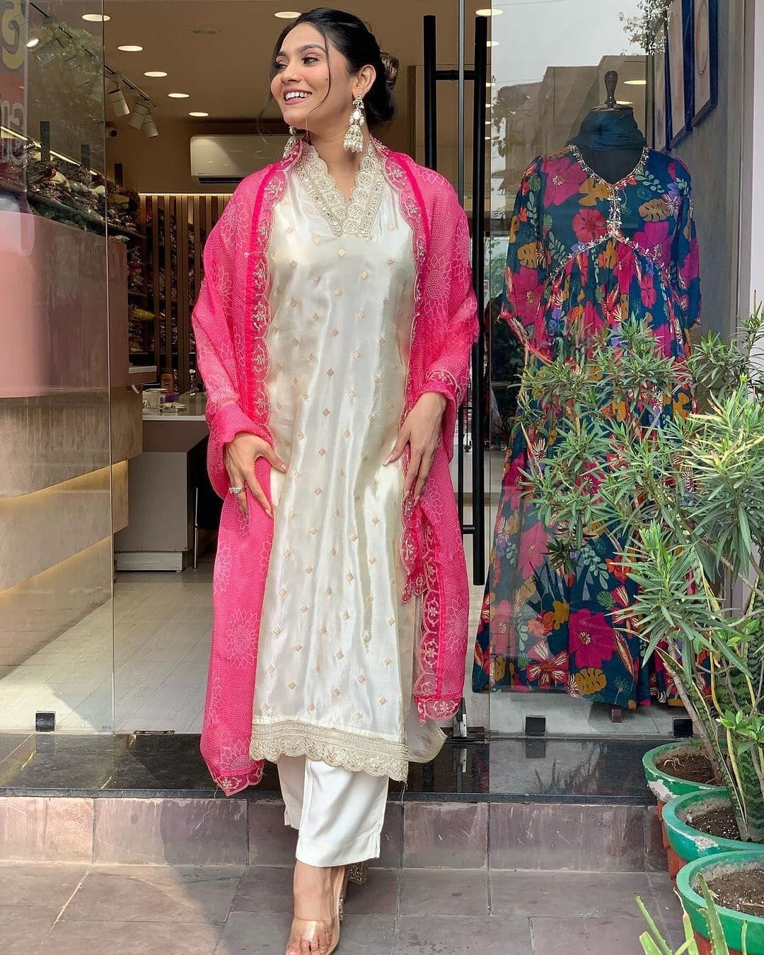 Niharika Pure Viscose Jaquard Sequence Embroidered Top with pant and Tabby Silk Dupatta Ready Made Designer Suits Shopin Di Apparels