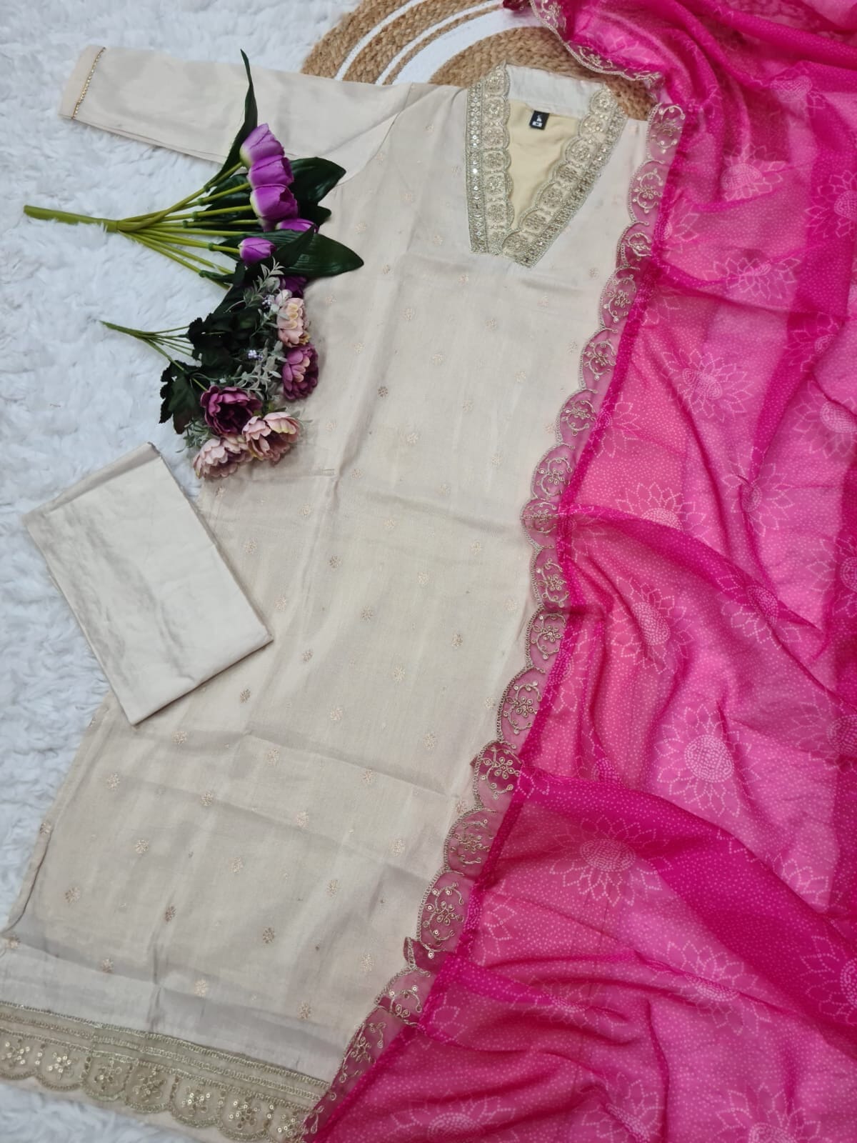 Niharika Pure Viscose Jaquard Sequence Embroidered Top with pant and Tabby Silk Dupatta Ready Made Designer Suits Shopin Di Apparels