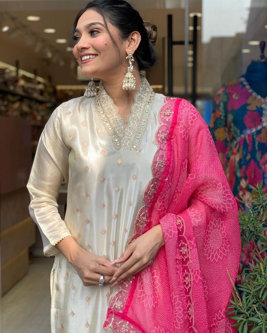 Niharika Pure Viscose Jaquard Sequence Embroidered Top with pant and Tabby Silk Dupatta Ready Made Designer Suits Shopin Di Apparels