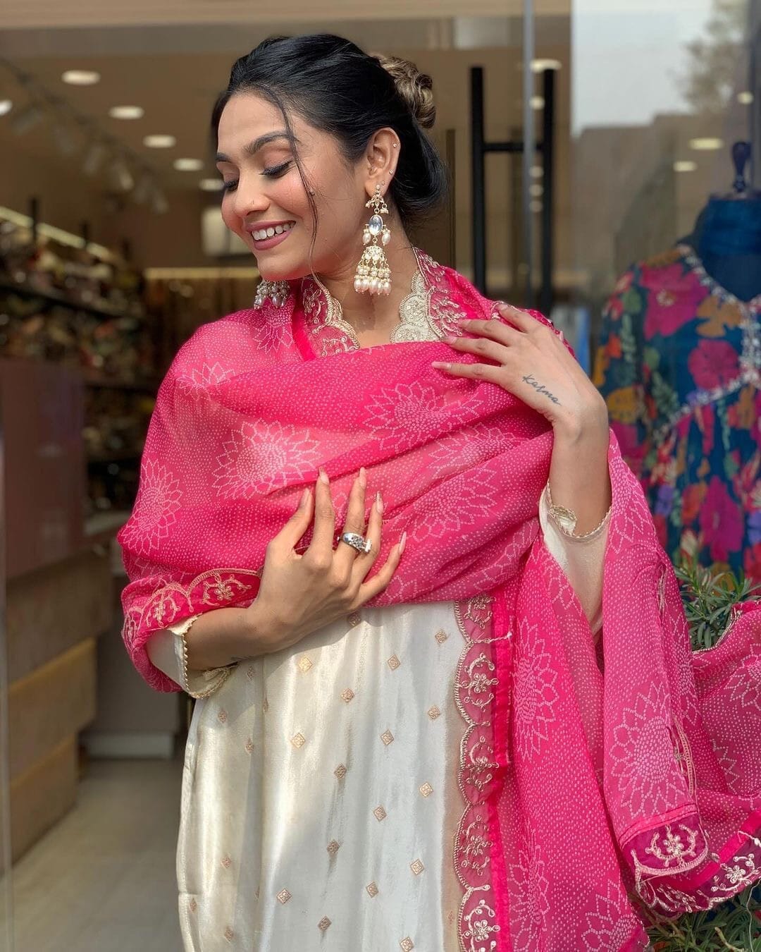 Niharika Pure Viscose Jaquard Sequence Embroidered Top with pant and Tabby Silk Dupatta Ready Made Designer Suits Shopin Di Apparels