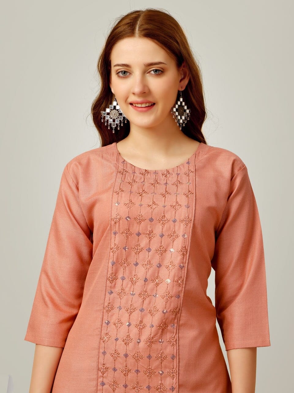 Orange Cotton Blend Sequence Embroidered Work Kurti with Pant Kurti with Pant Shopin Di Apparels