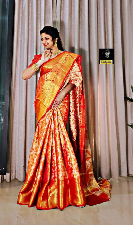 Orange Pure Kanjivaram Silk With Mina Weaving Saree Silk Saree Shopin Di Apparels