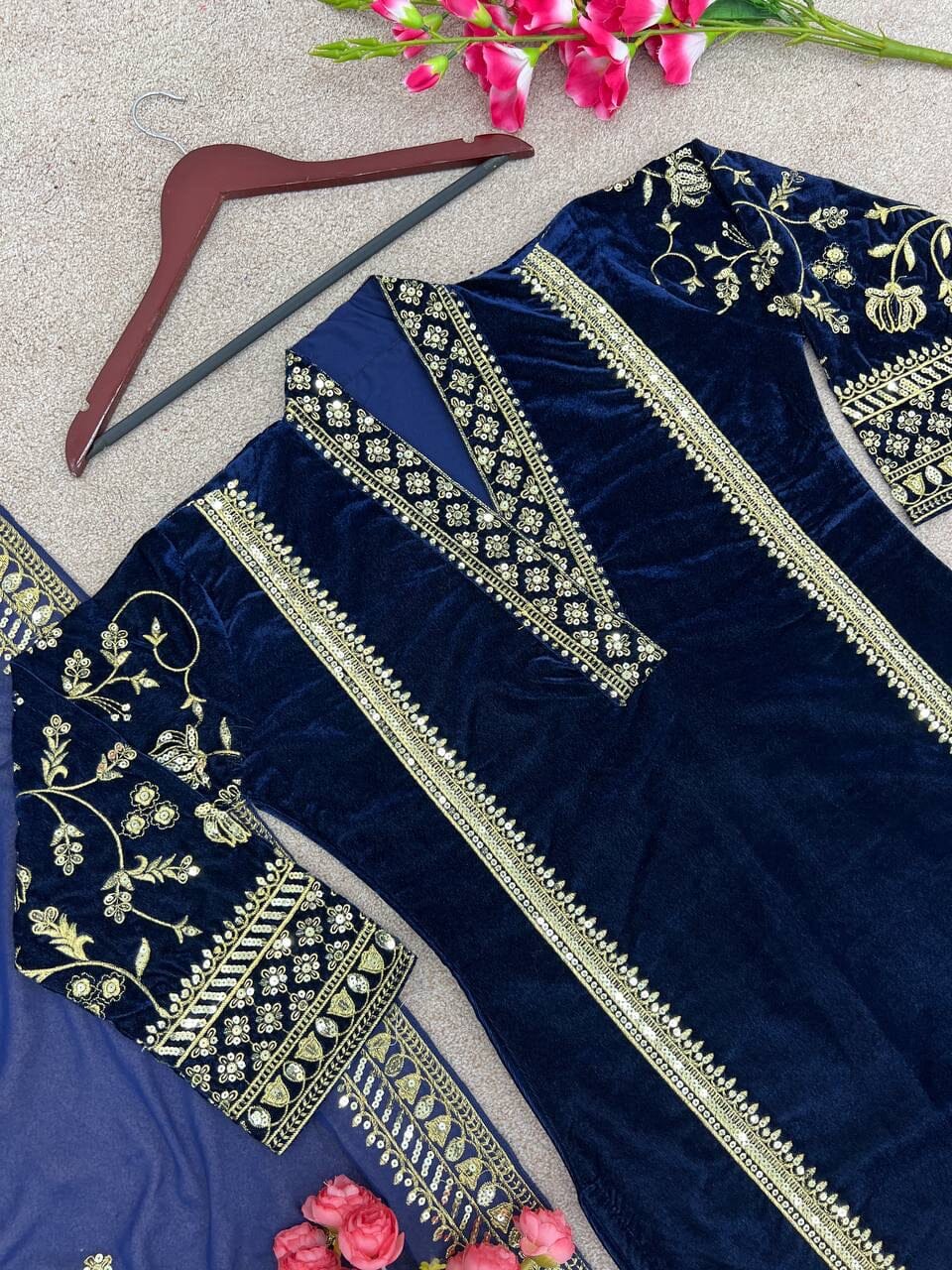 Party wear Velvet Top with Dupatta and Bottom Readymade Suit Ready Made Designer Suits Shopin Di Apparels